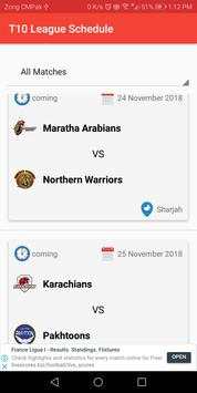 T10 Cricket Cup League Schedule 2018 : Fixture screenshot 3