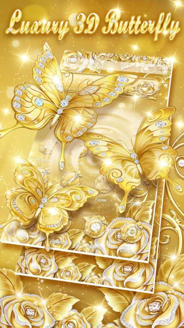3D Gold Diamond Butterfly Theme screenshot 4