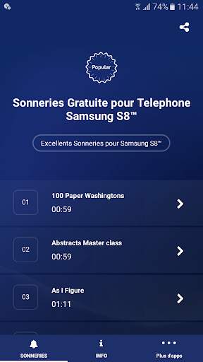 Sonneries Gratuite pour Telephone Samsung S8™ screenshot 1