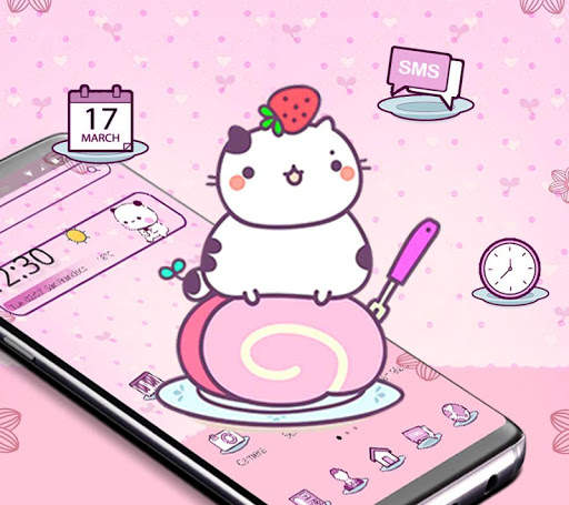 Cartoon Pink Dessert Kitten Theme 2 تصوير الشاشة