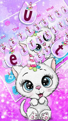 Cute Glitter Unicorn Cat Keyboard Theme screenshot 1