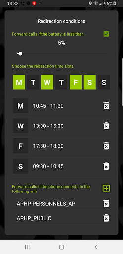 Smart Call Forwarding  (schedule - battery - wifi) screenshot 2