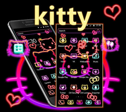 Kitty cat cute cartoon neon theme screenshot 4