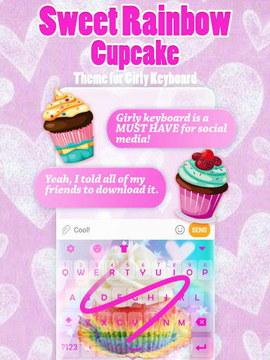 Sweet Rainbow Cupcake Keyboard Theme for Girls screenshot 1