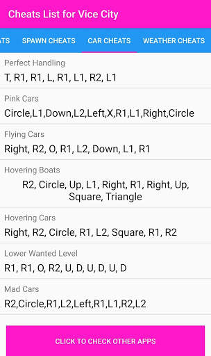Cheat Codes List for V City screenshot 4