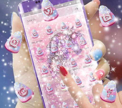Pink Purple Unicorn Shiny Diamond Flower Theme screenshot 1