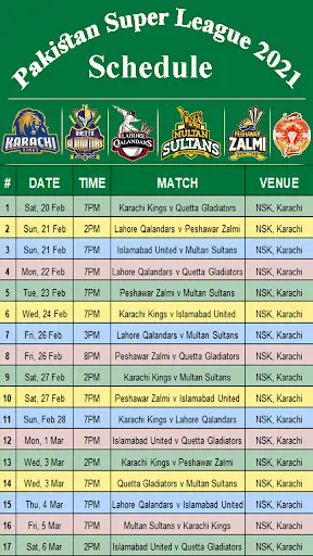 PSL Schedule 2021 screenshot 1