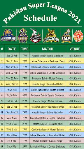 PSL Schedule 2021 screenshot 1