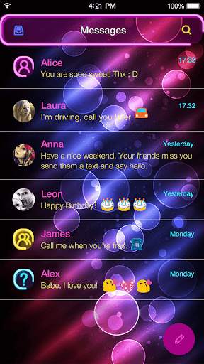 Neon Night Messages Theme скриншот 2