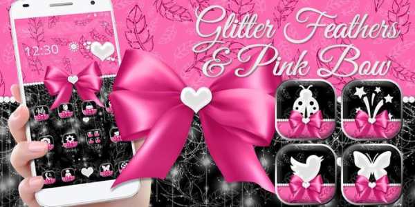 Pink Bow Glitter Feather Launcher Theme screenshot 4