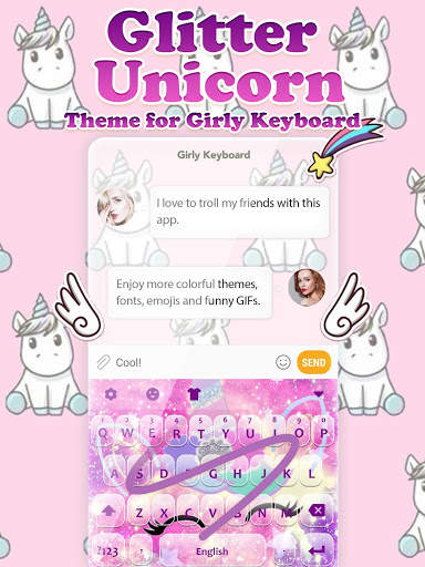 Glitter Unicorn Keyboard Theme for Girls screenshot 1