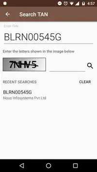 TAN Search, Application Status screenshot 2