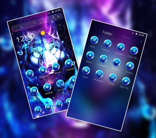 Neon Glitter Galaxy Wolf Launcher Theme screenshot 4