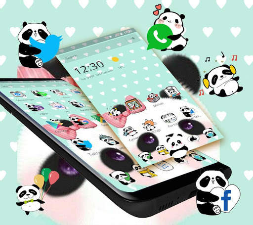 Cartoon Panda Pink Bow Cute Green Themes Desktop screenshot 3