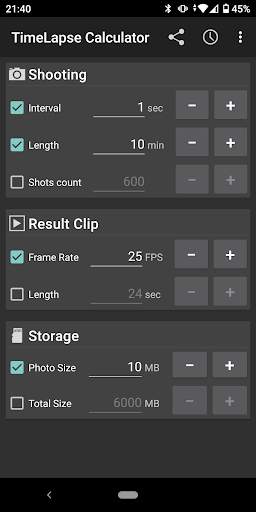 TimeLapse Calculator 1 تصوير الشاشة