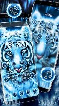 Blue White Flaming Cool Tiger Theme 3 تصوير الشاشة