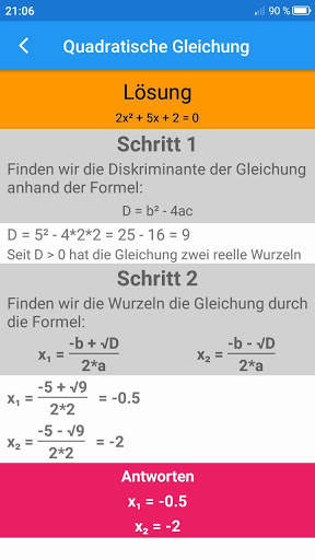 Quadratische Gleichungen screenshot 2