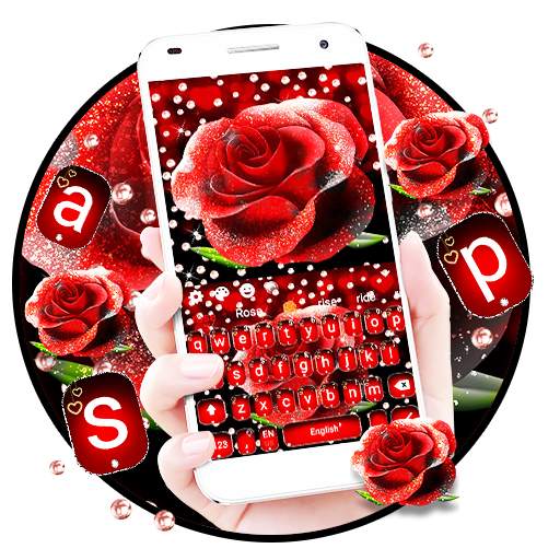 Red Glitter Rose Keyboard Theme 10001002