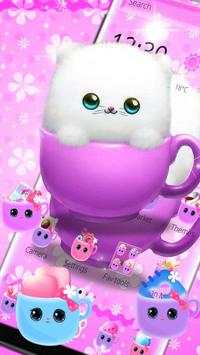 Cute Pink Cup Kitty Theme 3 تصوير الشاشة