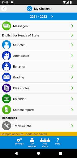 TrackCC Class management screenshot 2