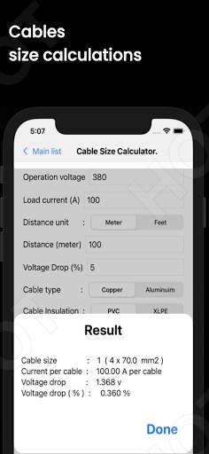 Voltage drop / Cable size /Short circuit Calcs screenshot 3