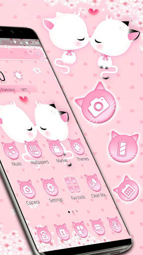Pink Cute Couple Cat Fluffy Theme screenshot 2