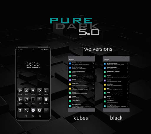 [EMUI 9.1]Pure Dark 5.0 Theme screenshot 1