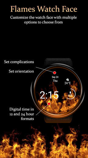 Flames Watch Face - Wear OS Smartwatch - Animated screenshot 2