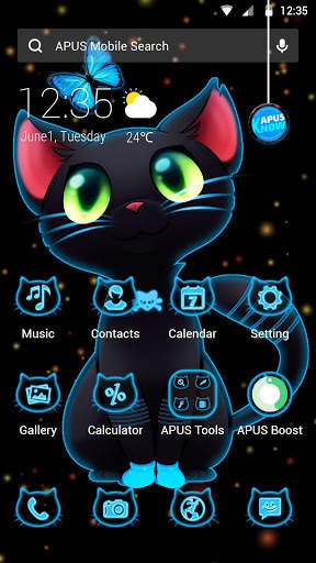 Dark Neon Cat APUS Launcher theme screenshot 1