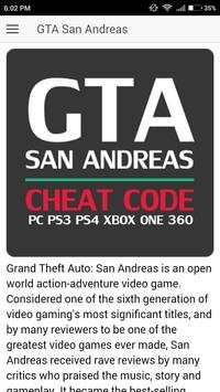 Codes for GTA San Andreas Game screenshot 1