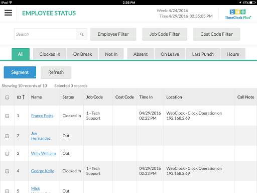 TimeClock Plus Mobile Manager screenshot 2