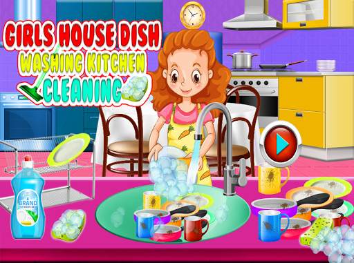 Girls House Dish Washing Kitchen Cleaning Game screenshot 3