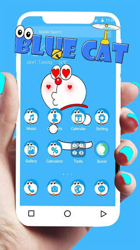Kawaii Blue Cat  APUS Launcher Theme screenshot 1