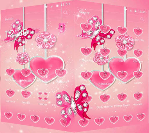 Pink Diamond Butterfly theme - pink love heart screenshot 3