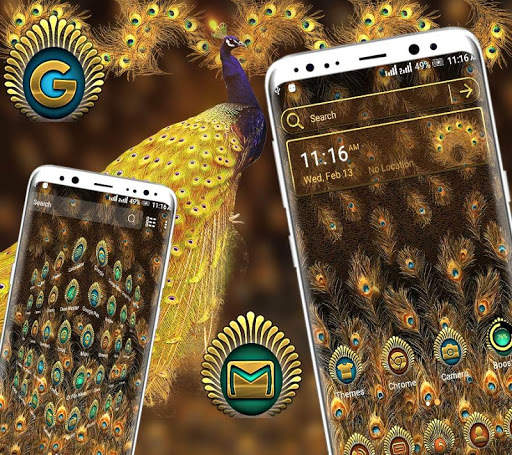 Golden Peacock Feather Launcher Theme screenshot 2
