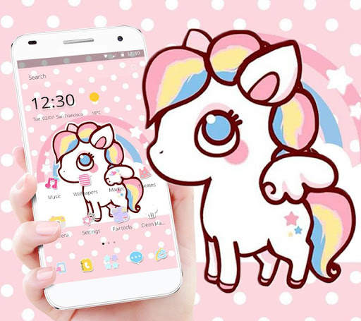 Pink Cartoon Unicorn Rainbow Theme screenshot 2