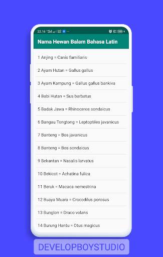 Nama Hewan Dalam Bahasa Latin screenshot 1