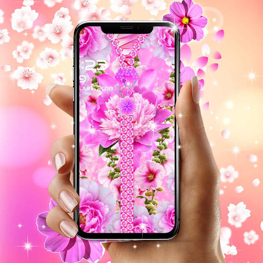 Pink flower zipper lock screen screenshot 5