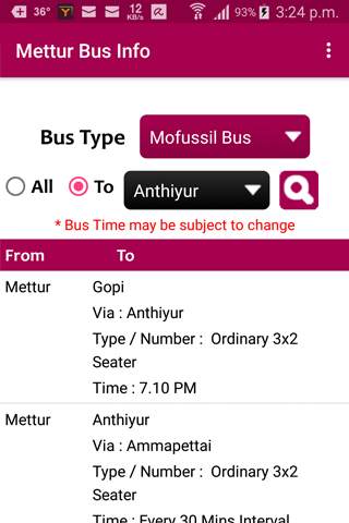Mettur Bus Info screenshot 2