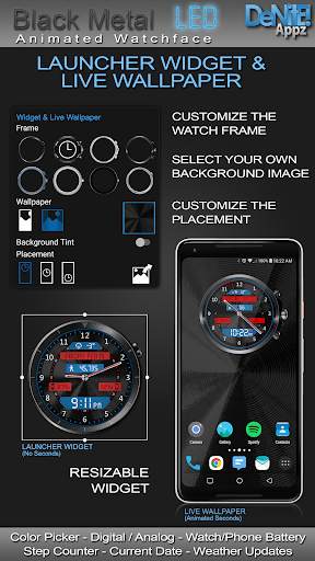 Black Metal LED HD WatchFace Widget Live Wallpaper screenshot 2