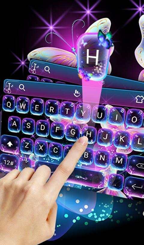 Glitter Neon Purple Butterfly Keyboard Theme screenshot 2