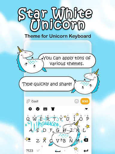 Star White Unicorn Keyboard Theme for Girls screenshot 1