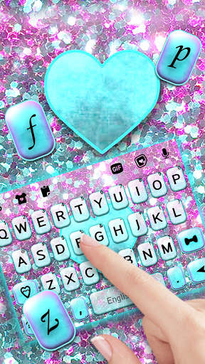 Glitter Cyan Heart Keyboard Background screenshot 2