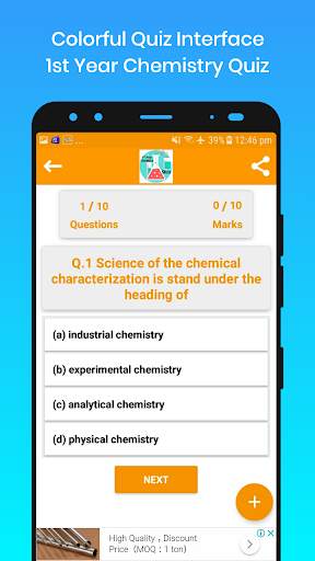 1st Year Chemistry MCQs Quiz screenshot 3