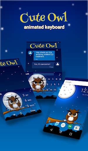 Cute Owl Animated Keyboard   Live Wallpaper screenshot 1