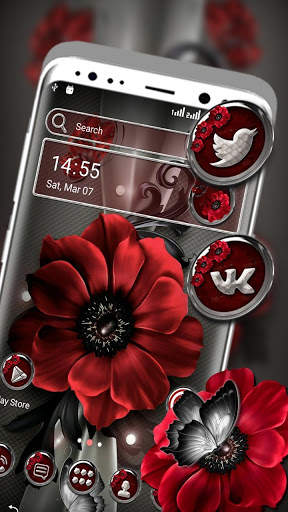 Dark Red Flower Launcher Theme screenshot 1