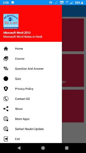 Learn MS Word Notes in Hindi - MCQ & QUIZ screenshot 8