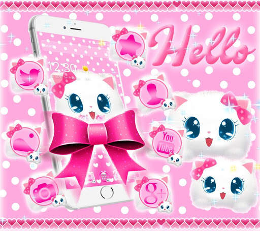 Cute Fluffy Kitten Pink Bow Theme screenshot 4