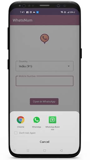 WhatsNum - Open WA chat without saving number screenshot 2