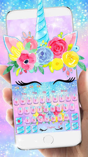 Cute Flower Unicorn Keyboard Theme screenshot 1